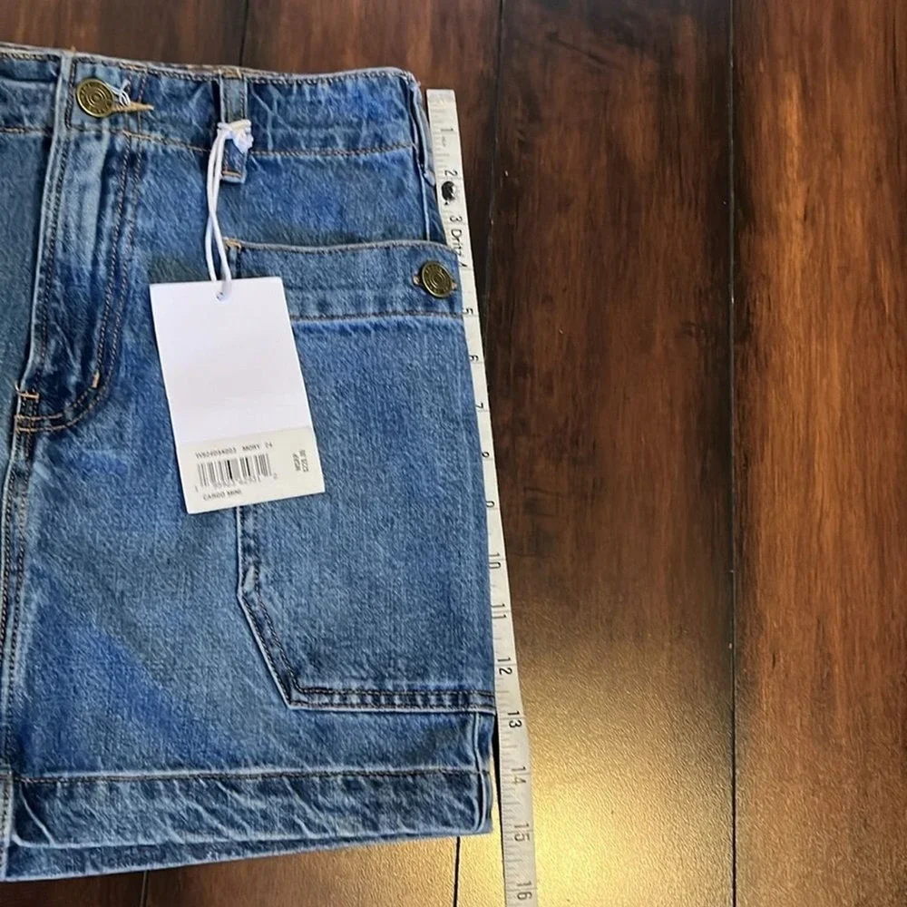 FRAME Denim Utility Cargo Mini Skirt Blue‎ Wash Button Fly Pockets Size 27